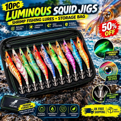 10pc luminous squid - jig, hook
