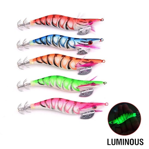 5pcs luminous squid jigs - luminous, hook